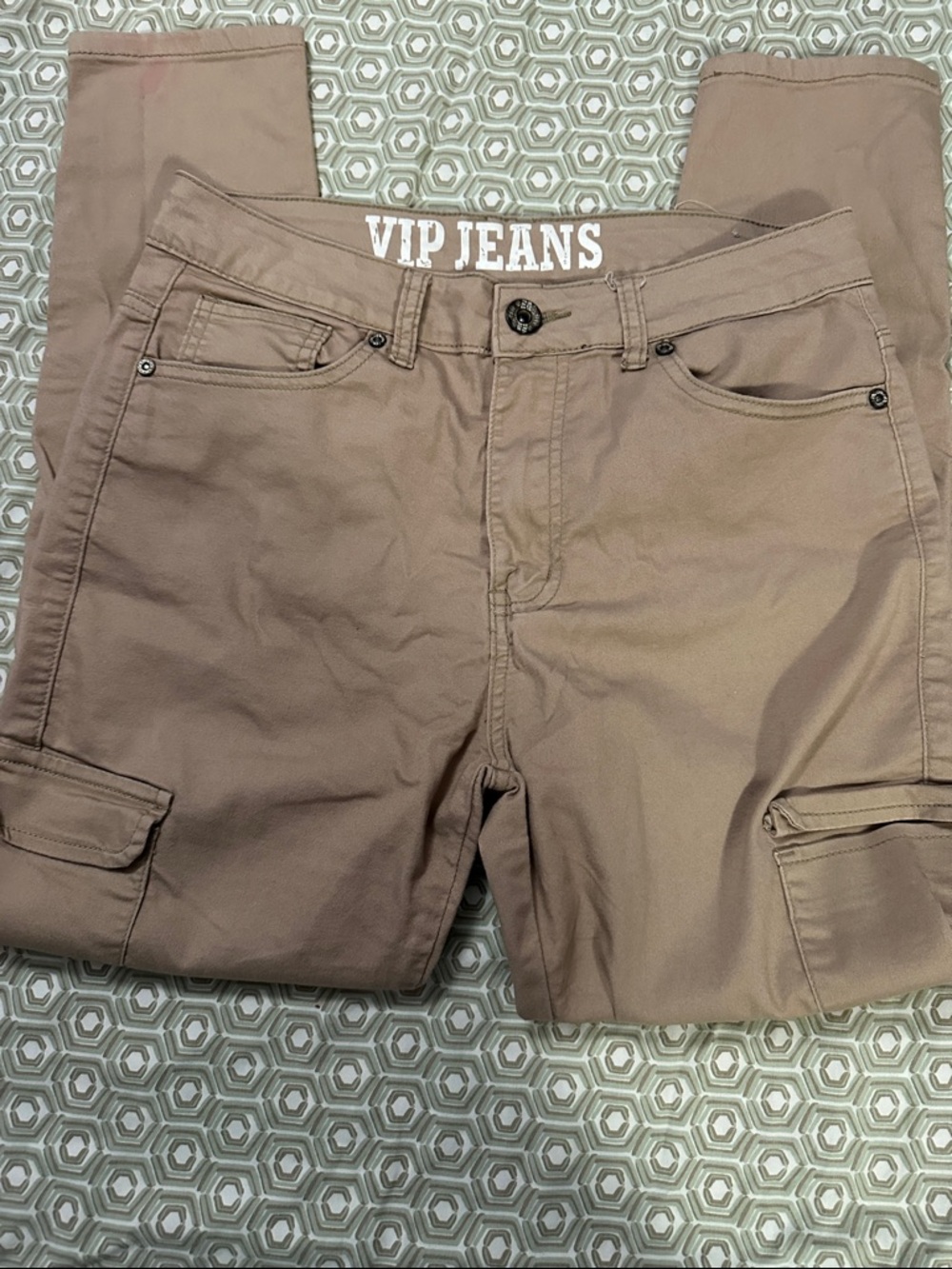 VIP Women High Rise Cargo Jeans in Mauve Brown            Free Shipping